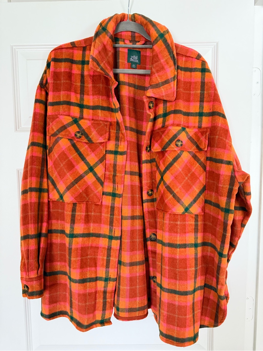 wild fable Orange and Pink Plaid Women’s Button Down Shirt